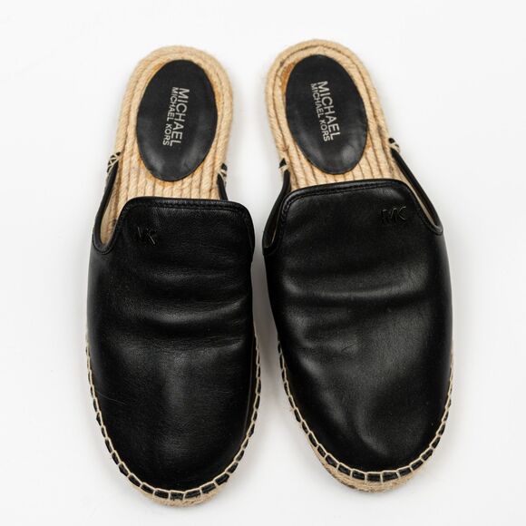 Michael Kors Emilia Espadrille flat black leather sandals size 7 - Picture 1 of 8